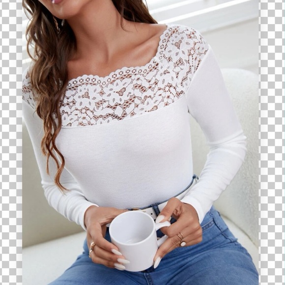 New! Lace Insert Ribbed Knit Top - Picture 3 of 14